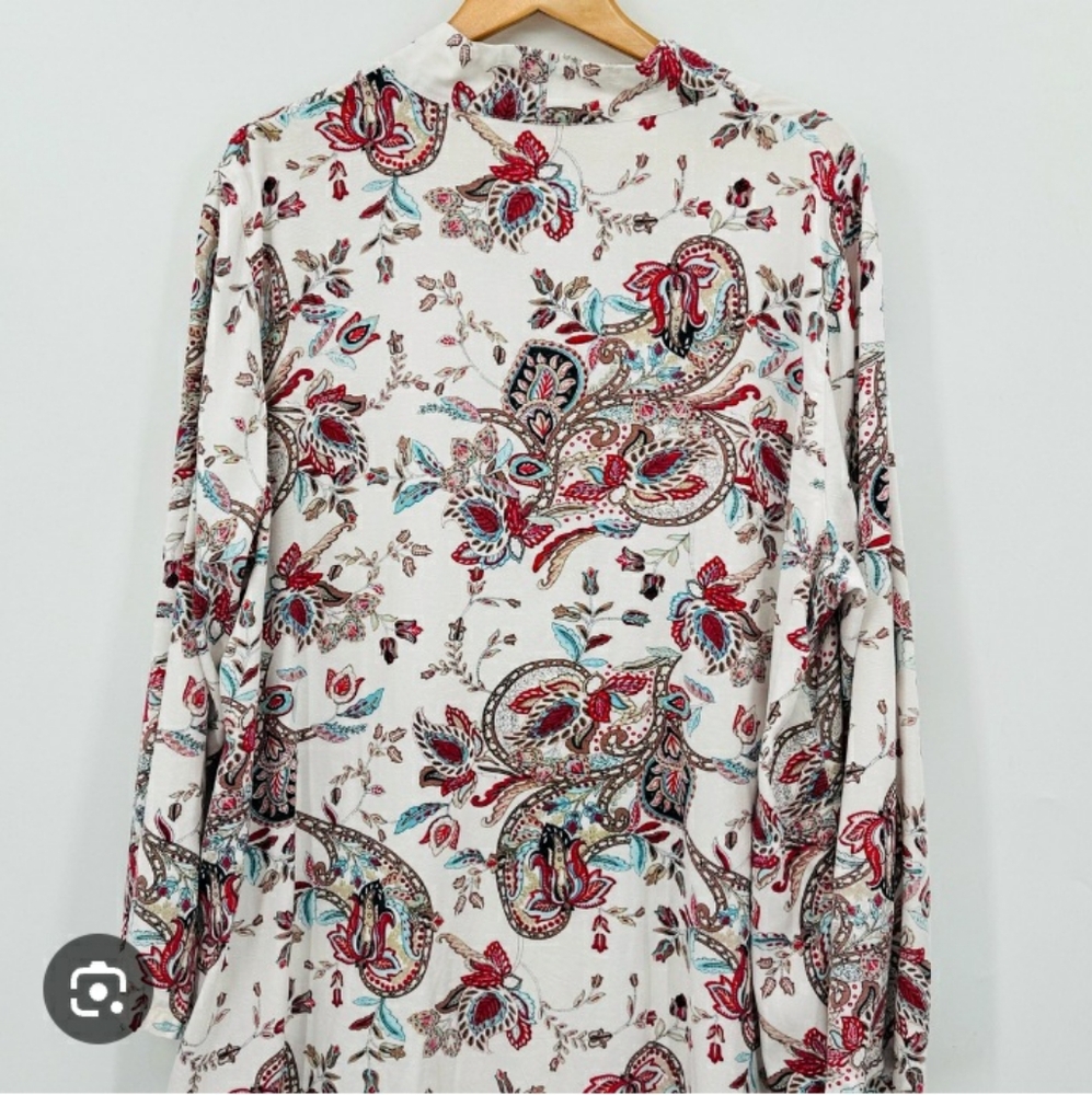 Tianello Floral Paisley Print Women's Button Top Large